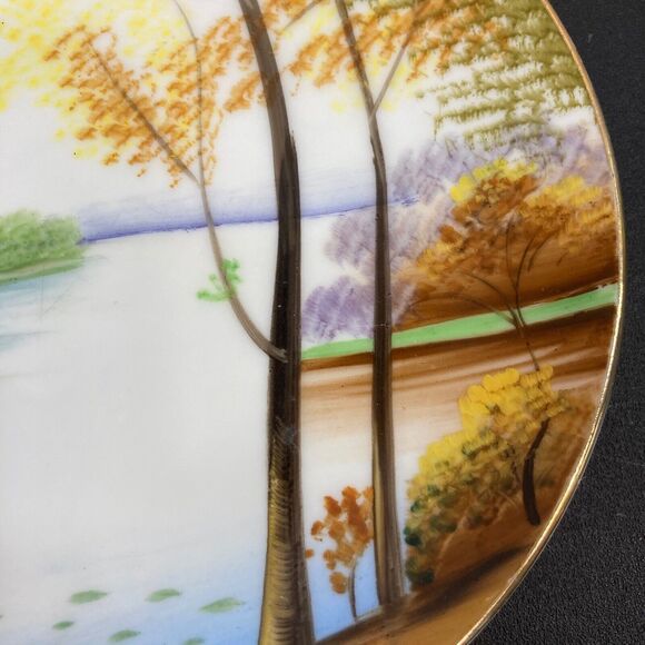 Aiyo China Hand Painted 6’ Decorative Plate Occupied Japan Lake Trees Trinket - Picture 3 of 9